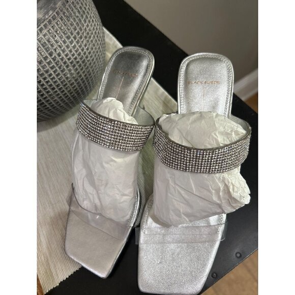 Black Suede Studio Cali SILVER Glitter Slide Sandal Womens Size 38.5 - Picture 6 of 14